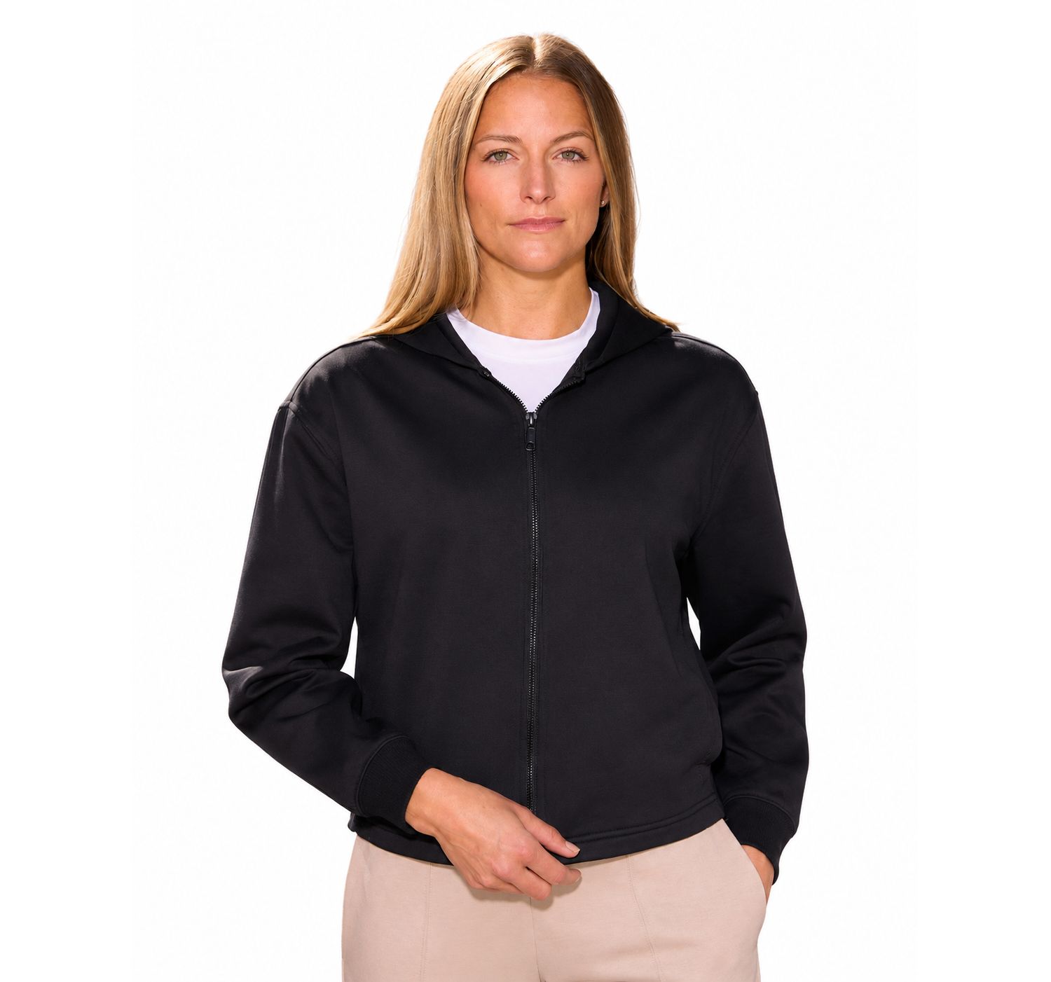 Women's Juniper Full-Zip Cropped Scuba-Knit Hoodie