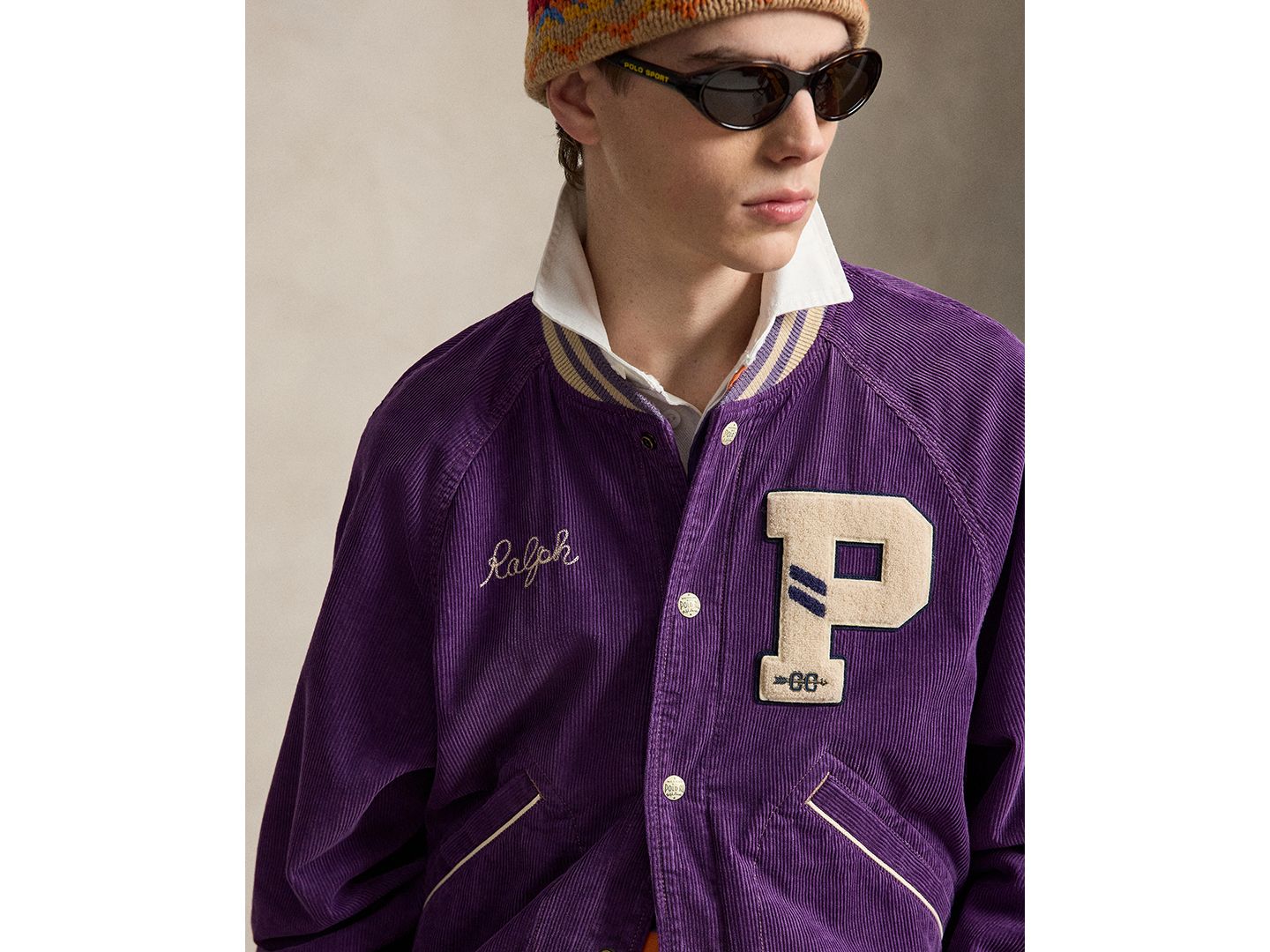 Мужская куртка Polo Ralph Lauren Corduroy Varsity Raglan-Sleeve, цвет: Фиолетовый потёртый — фото 4