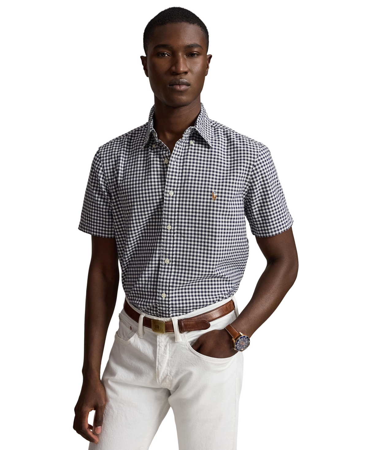 Polo Ralph Lauren Men's Classic-fit Short-sleeve Oxford Shirt In 4338v Navy White