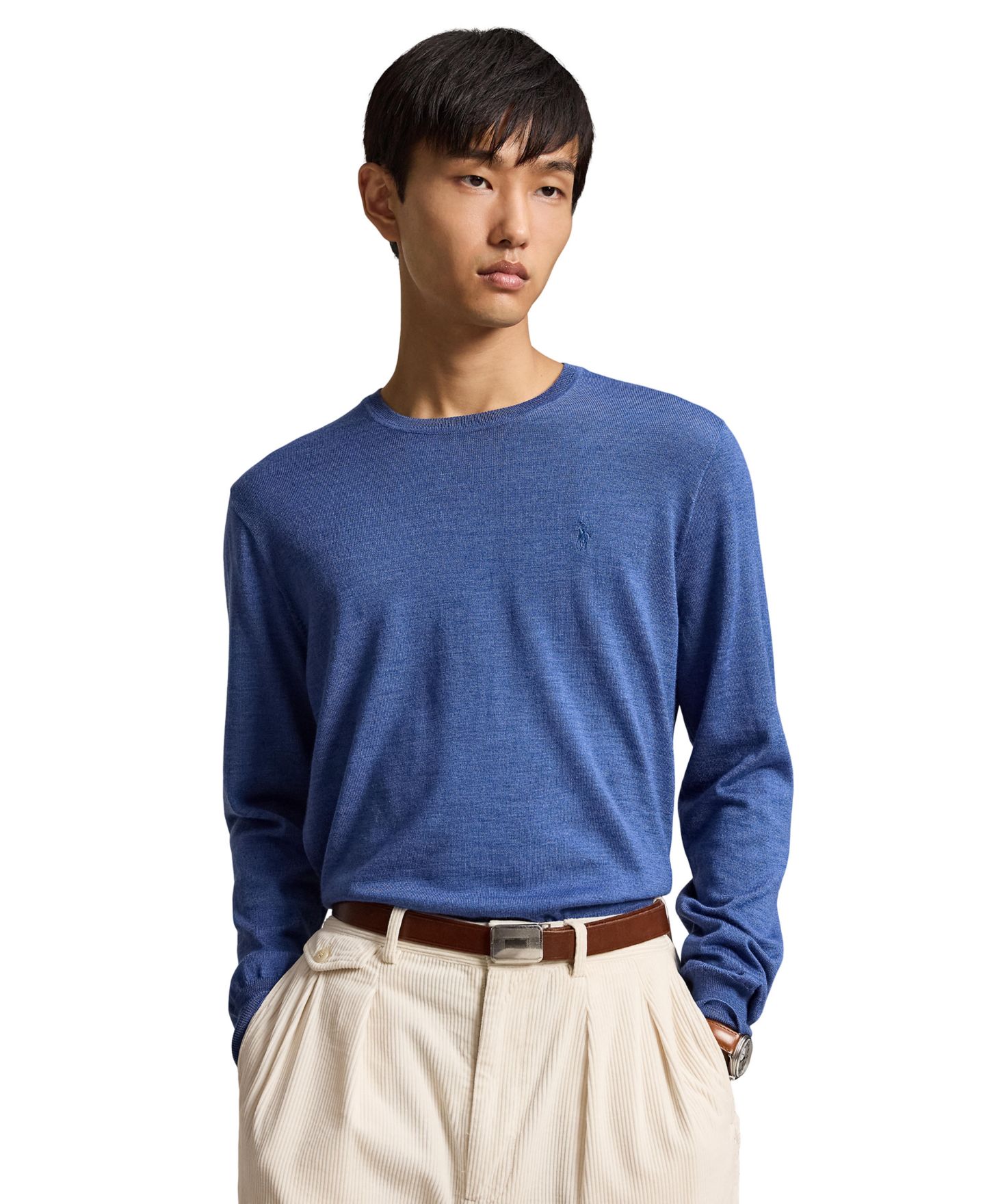 Мужской свитер Polo Ralph Lauren Regular-Fit Lightweight Crewneck, цвет: Синий меланжевый — фото 1