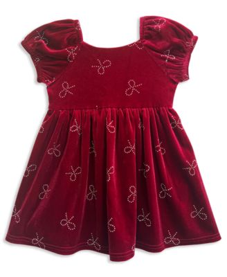 Baby Girls' Short-Puff Sleeves Stretch-Velvet Fit-and-Flare Dress