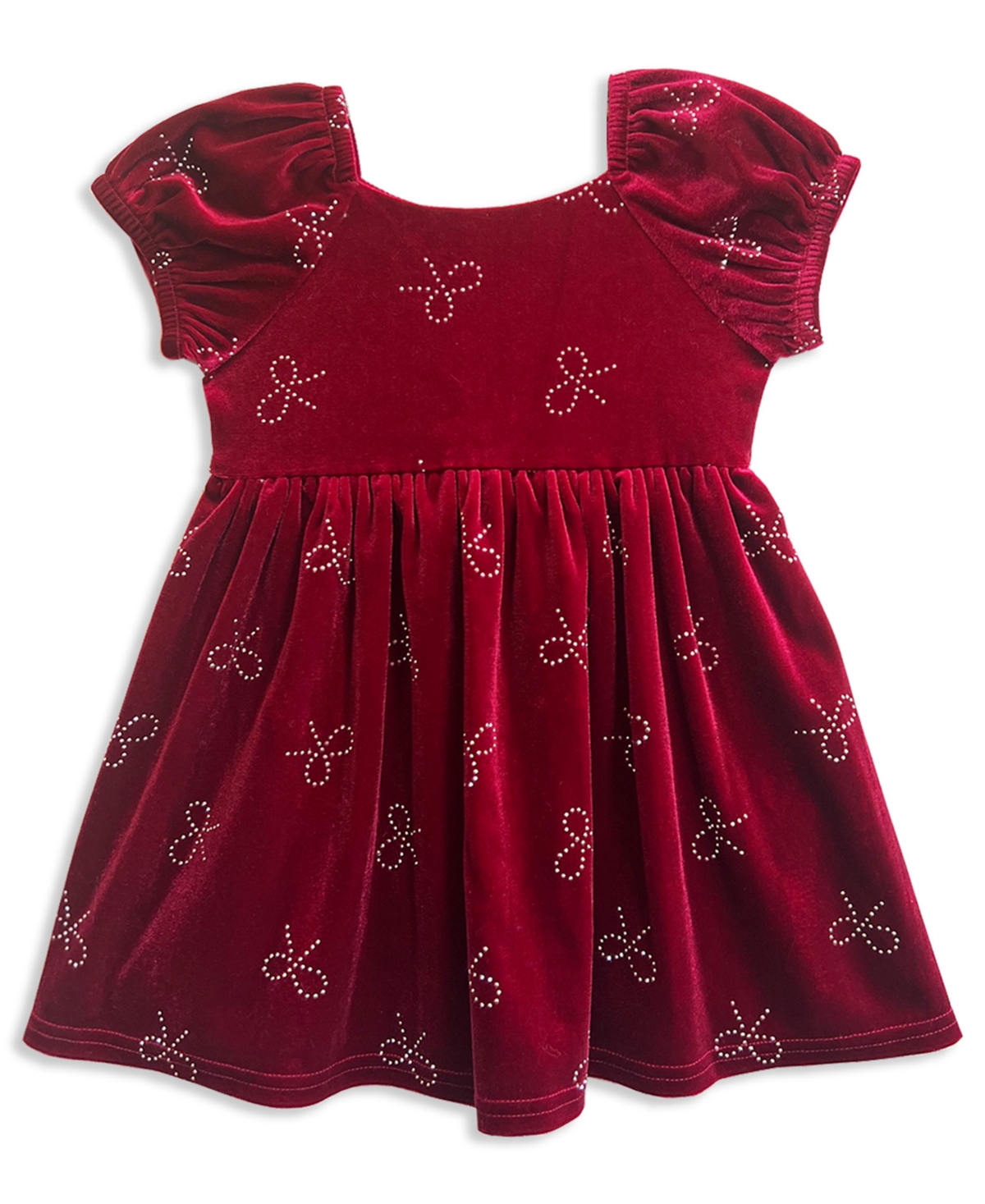 Blueberi Boulevard Baby Girls' Short-Puff Sleeves Stretch-Velvet Fit-and-Flare Dress