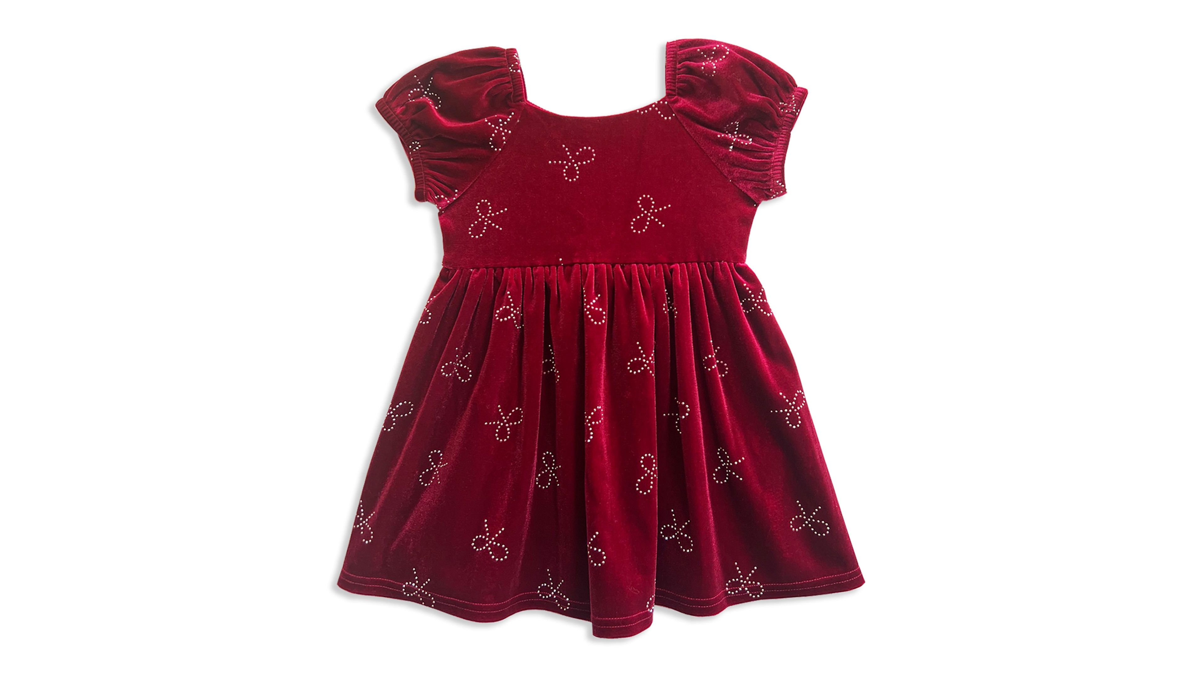 Blueberi Boulevard Baby Girls' Short-Puff Sleeves Stretch-Velvet Fit-and-Flare Dress