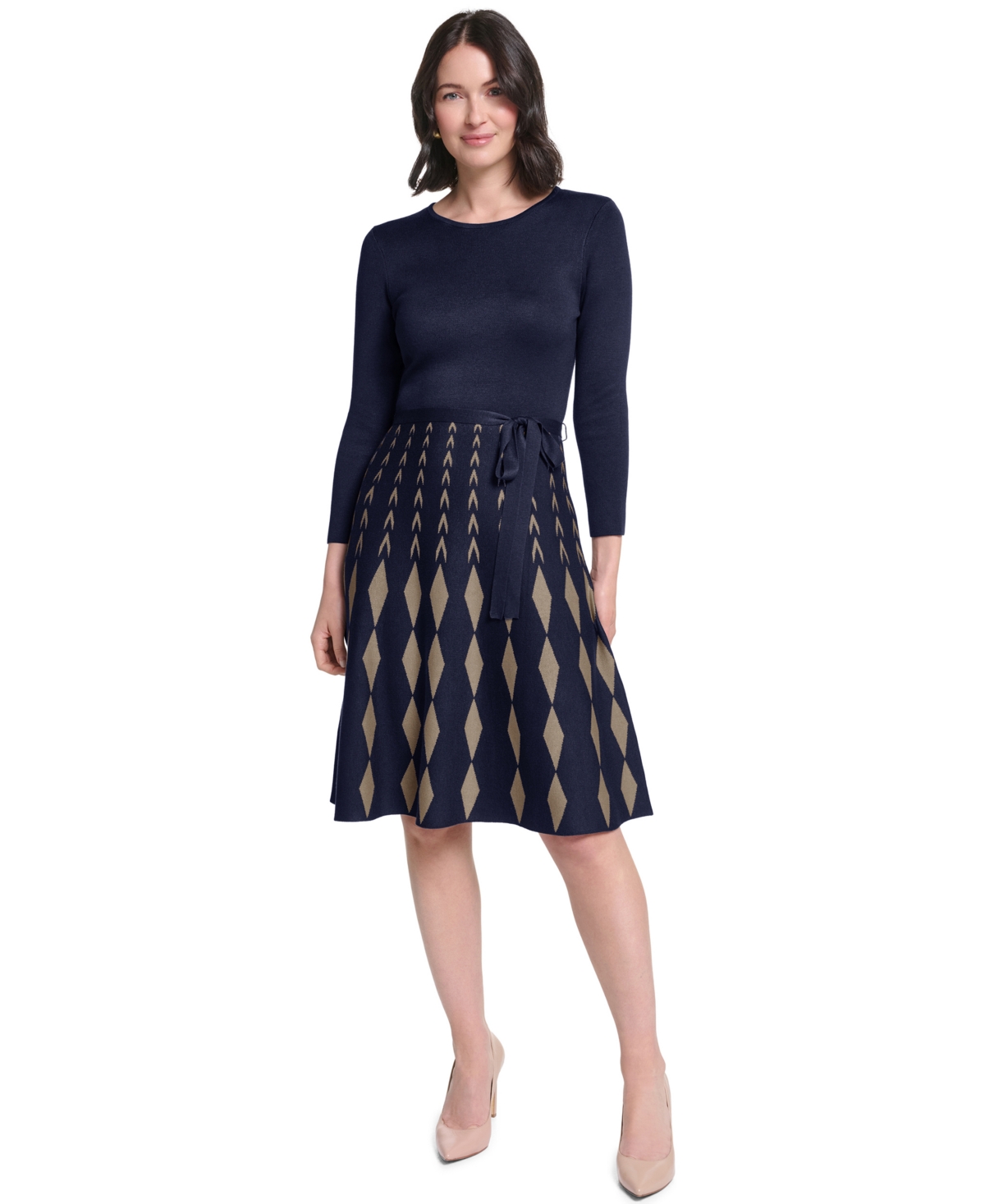 Jessica Howard Women's 3/4 Sleeve Fit & Flare Dress In Navy