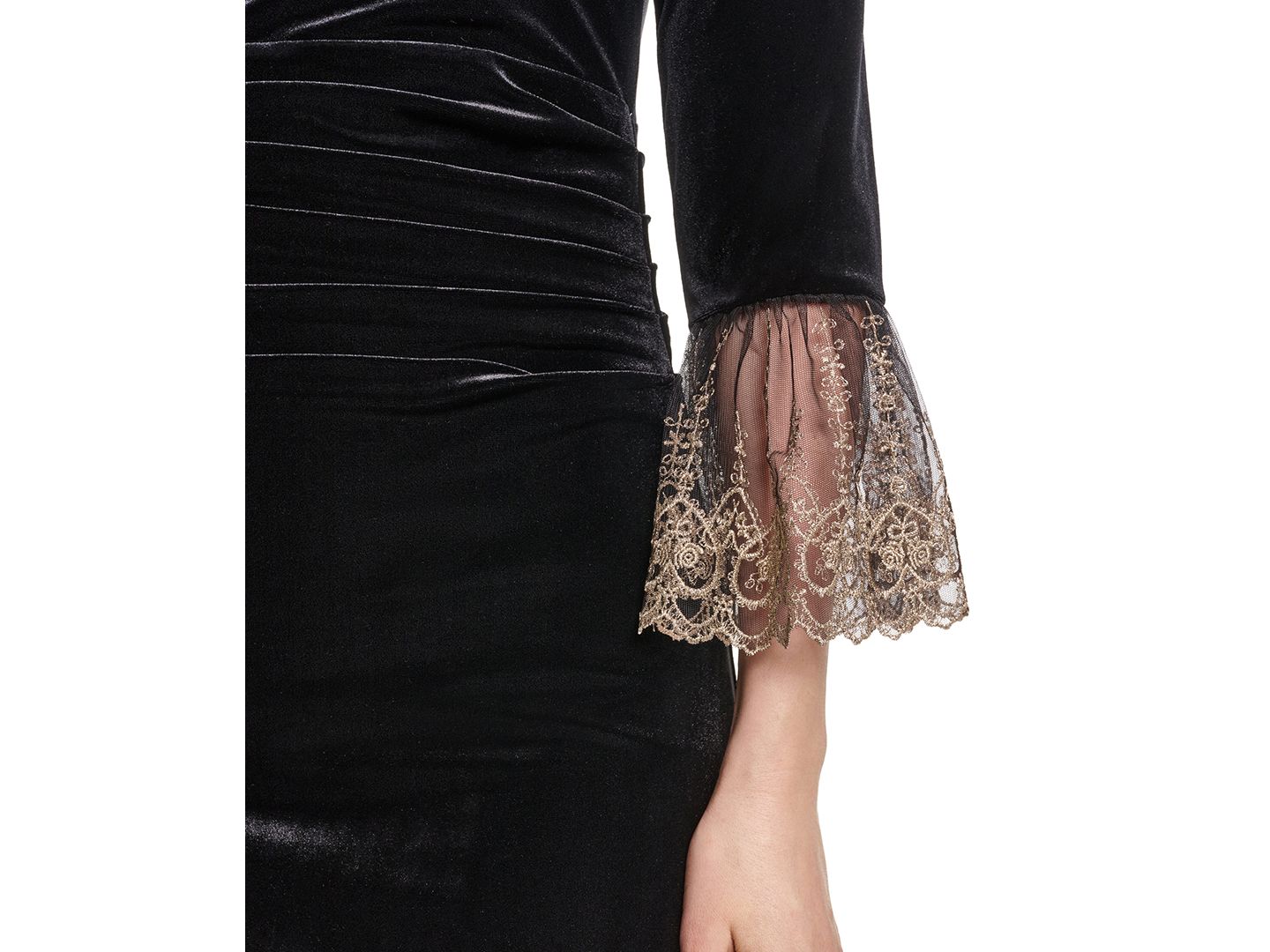 Женское платье Jessica Howard 3/4-Sleeve Ruched Waist Stretch Velvet Sheath, цвет: Чёрный — фото 4
