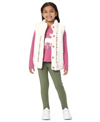 Girls' 2T-16 Long Sleeve Sherpa Embroidered Vest, T-Shirt and Leggings, 3-Piece Set