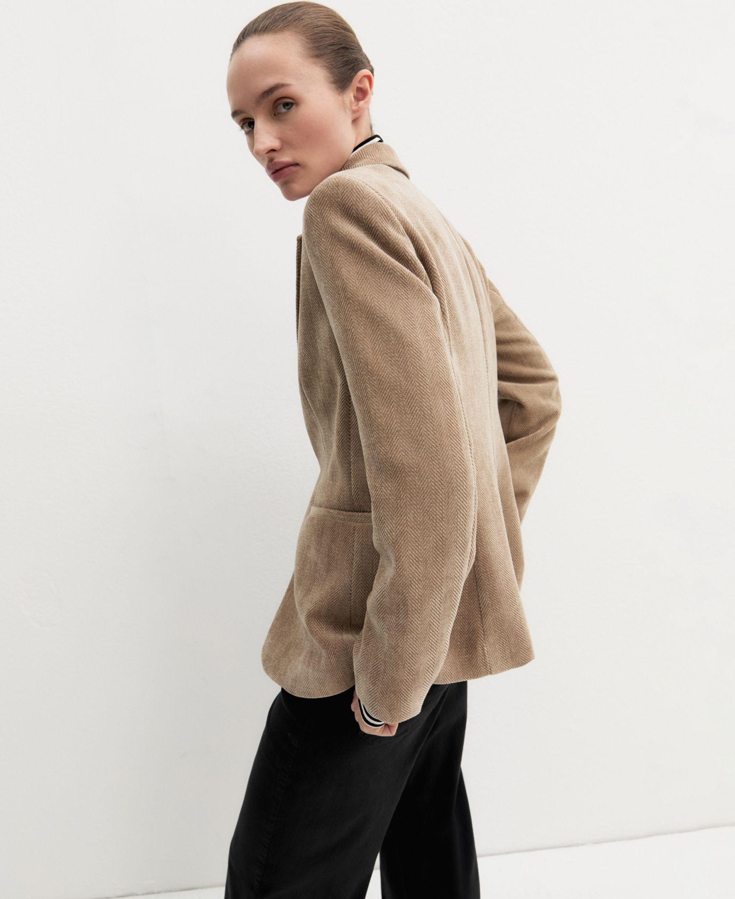 Women's Stretch Herringbone-Patterned Boyfriend Blazer