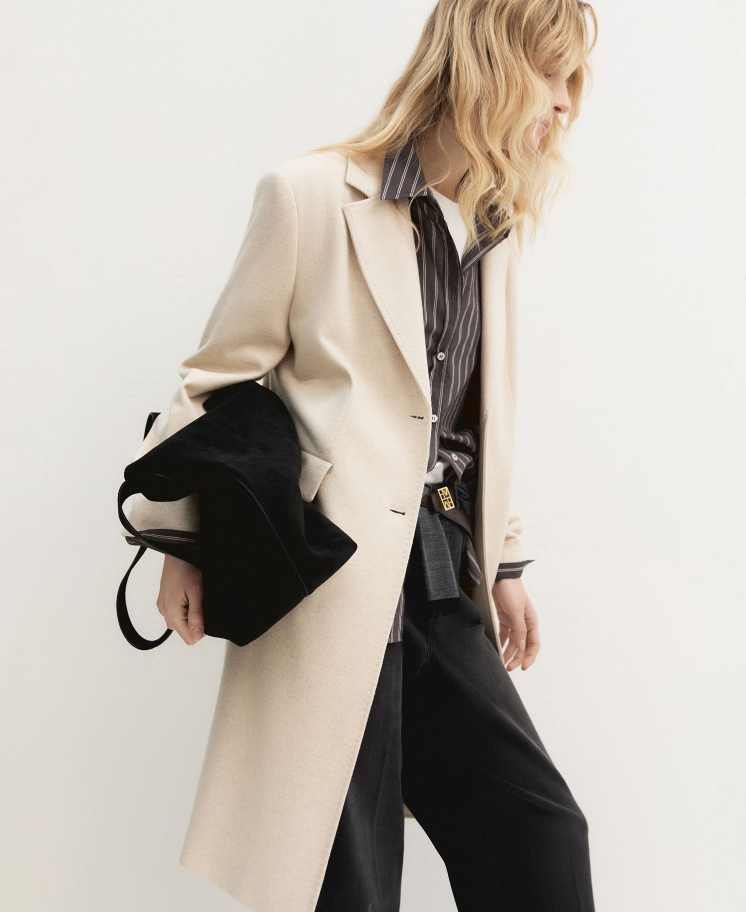 Women's Emmtritone Mid-Length Single-Breasted Brushed-Jersey Coat