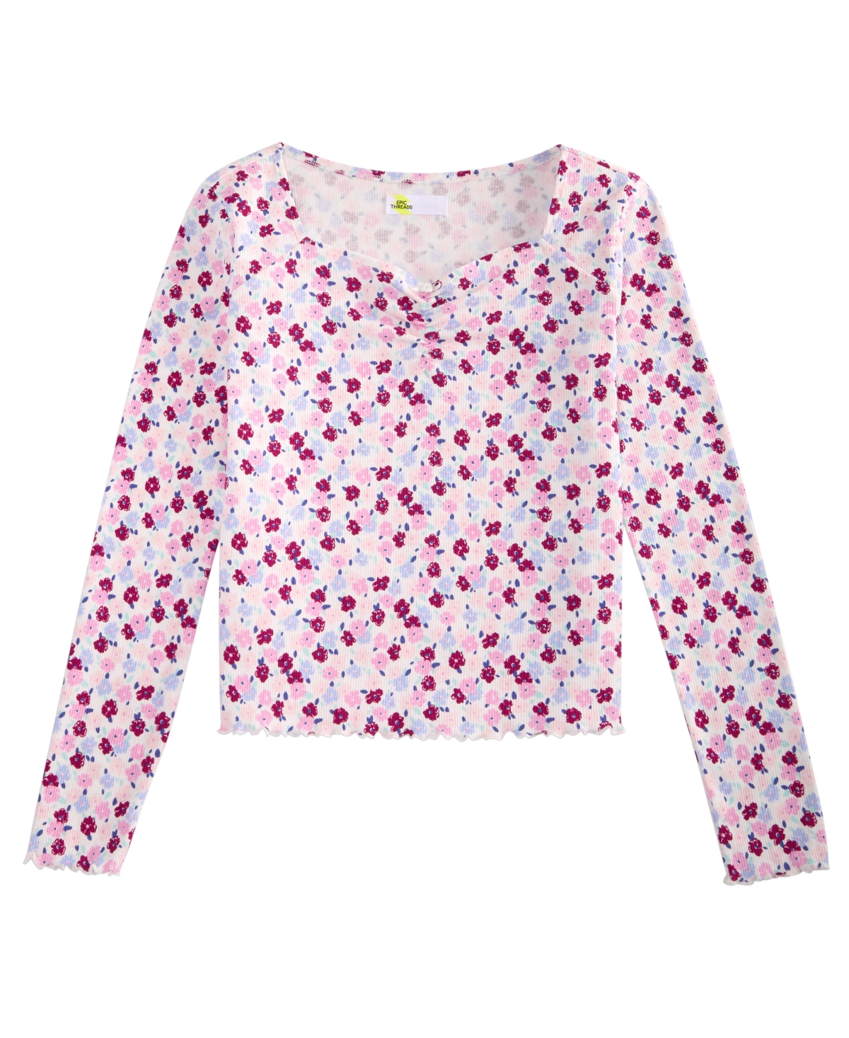 Epic Threads Kids' Girls' 4-16 Floral-print Long-sleeve Sweetheart Shirt, Macy's Exclusive In Angel White