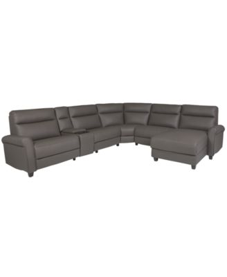 Thandler 6-Pc. Leather Chaise Sectional with Power Recliners and Storage Console