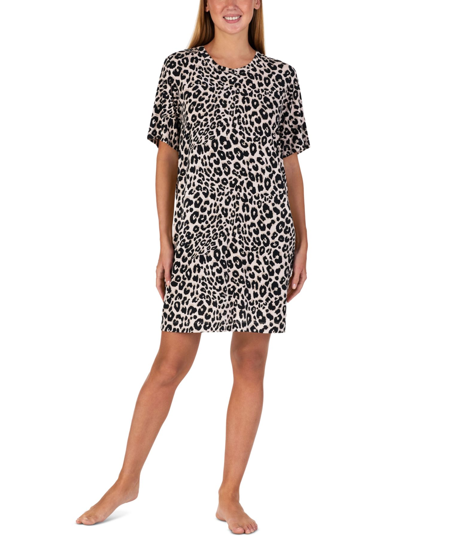 Women's Short-Sleeve Leopard-Print Sleepshirt