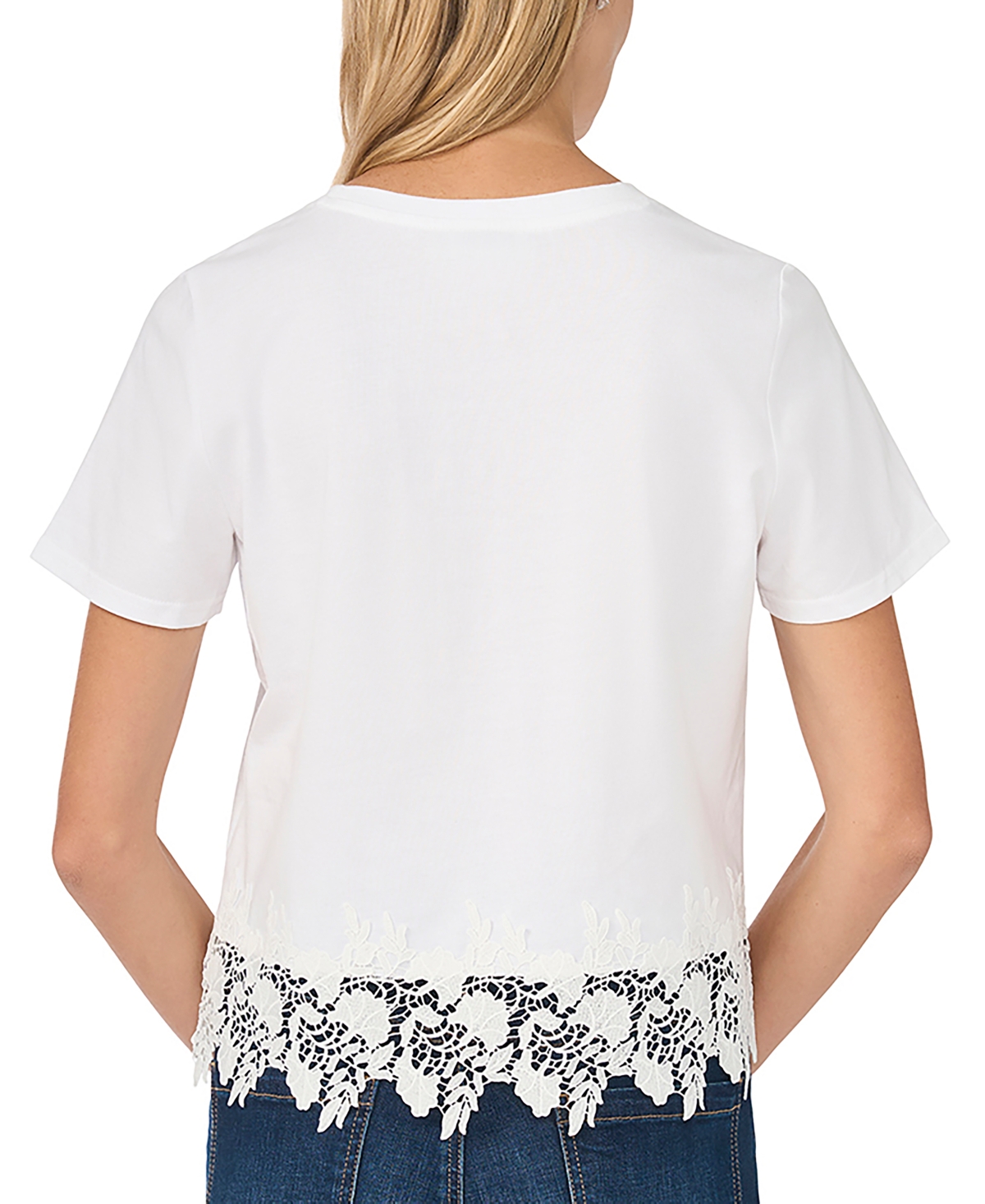 CeCe Women's Cropped Boxy Tee With Lace Trim T-Shirt