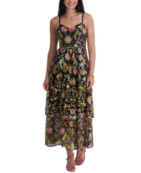 Женское платье Siena Embroidered Mesh Sleeveless Maxi, цвет: Чёрный разноцветный