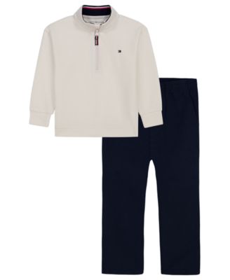 Toddler Boys' 2T-5T Quarter-Zip Long-Sleeve Cotton-Blend Top and Pants, 2-Piece Set
