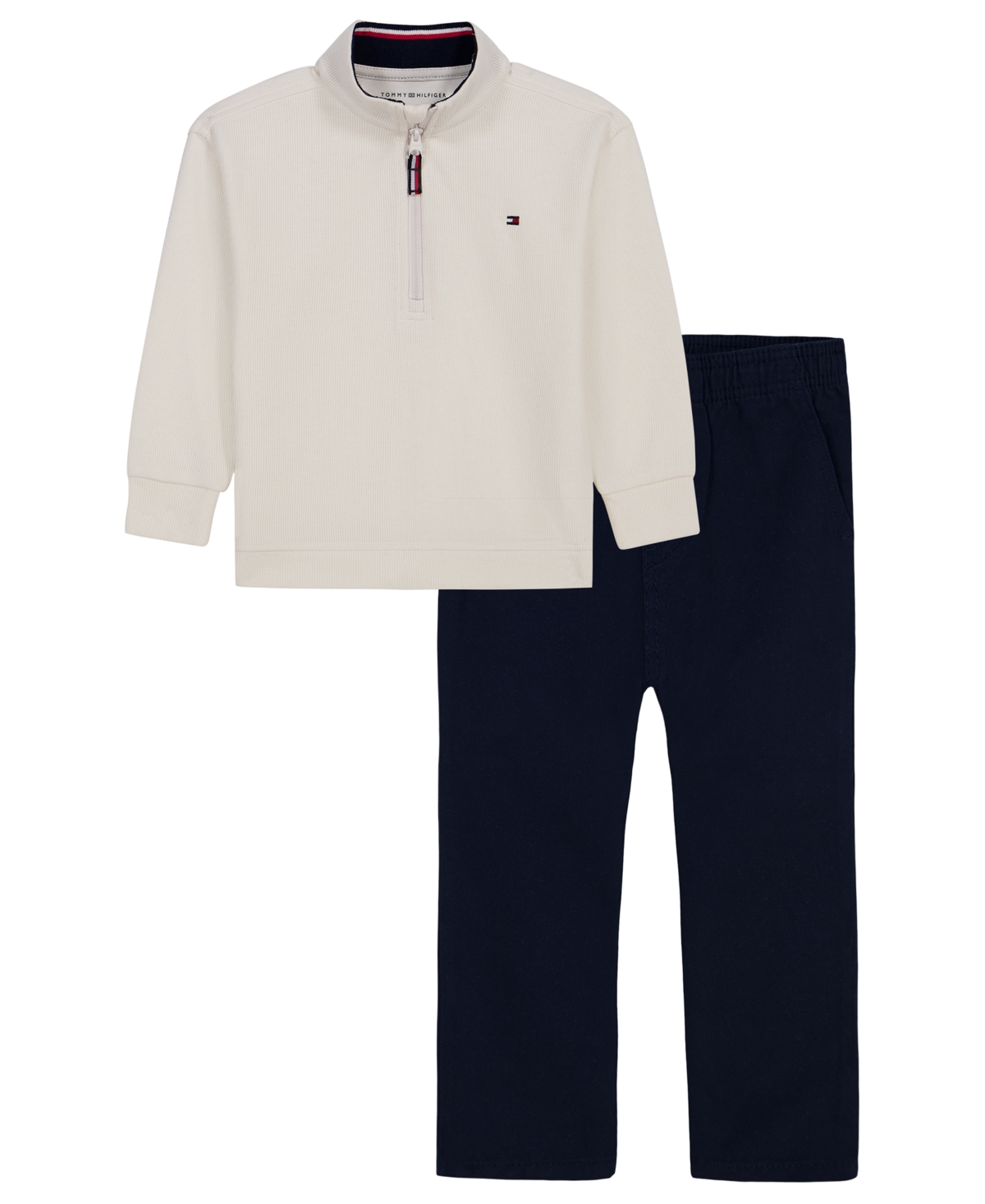 Tommy Hilfiger Toddler Boys' 2T-5T Quarter-Zip Long-Sleeve Cotton-Blend Top and Pants, 2-Piece Set