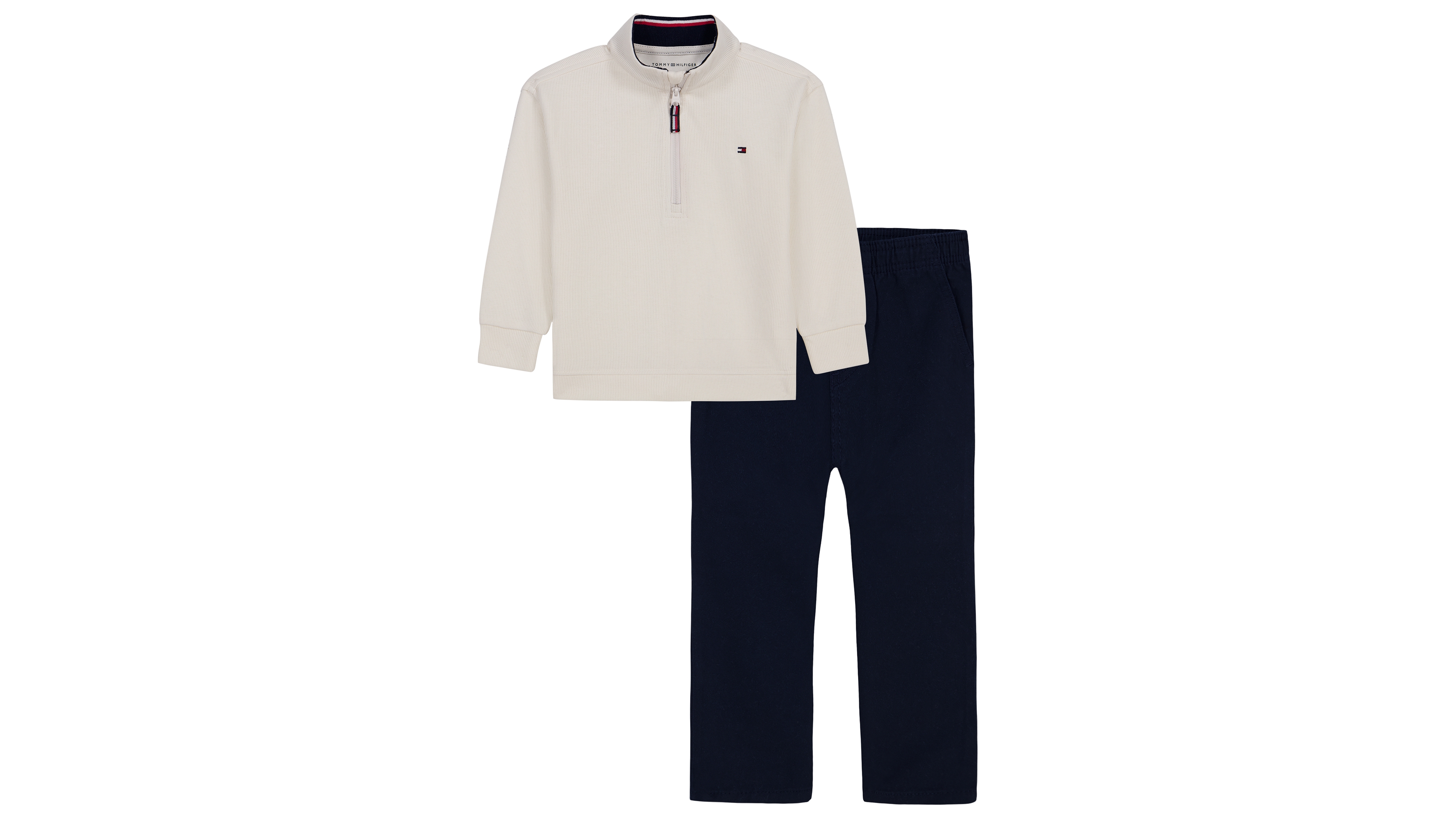 Tommy Hilfiger Toddler Boys' 2T-5T Quarter-Zip Long-Sleeve Cotton-Blend Top and Pants, 2-Piece Set