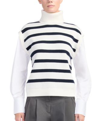 Women's Mixed-Media Turtleneck Striped Tunic