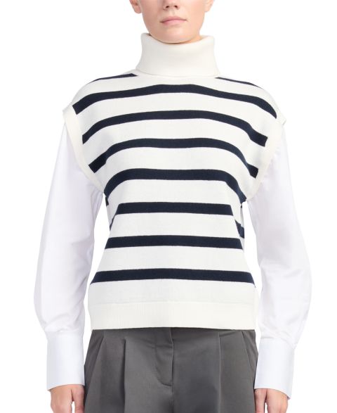 Derek Lam 10 Crosby Women's Mixed-Media Turtleneck Striped Tunic, цвет: Слоновая кость / Тёмно-синий полосатый