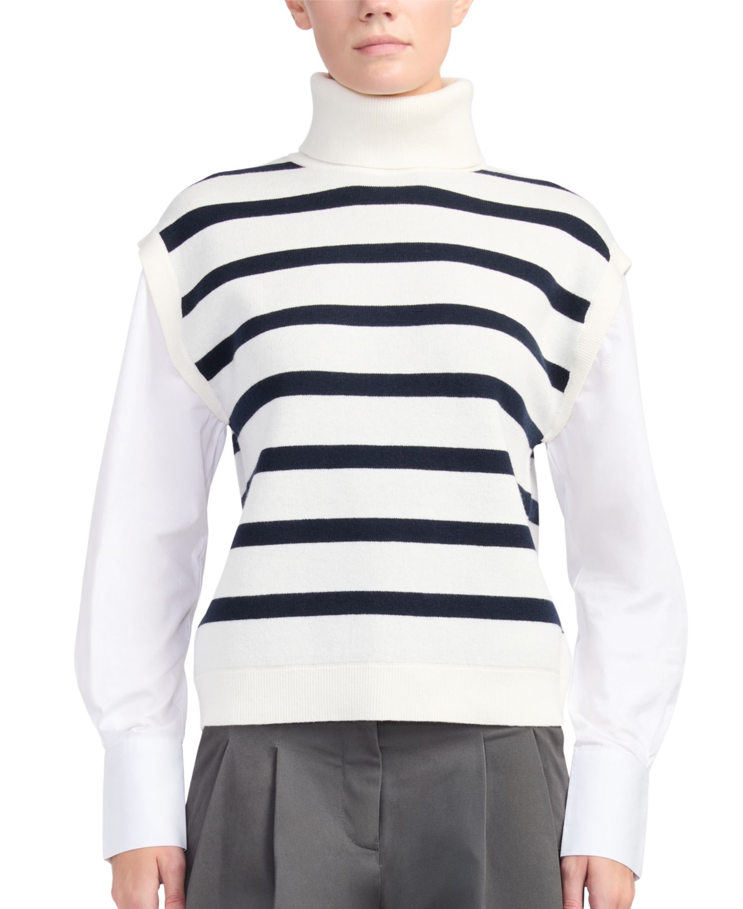 Women's Mixed-Media Turtleneck Striped Tunic