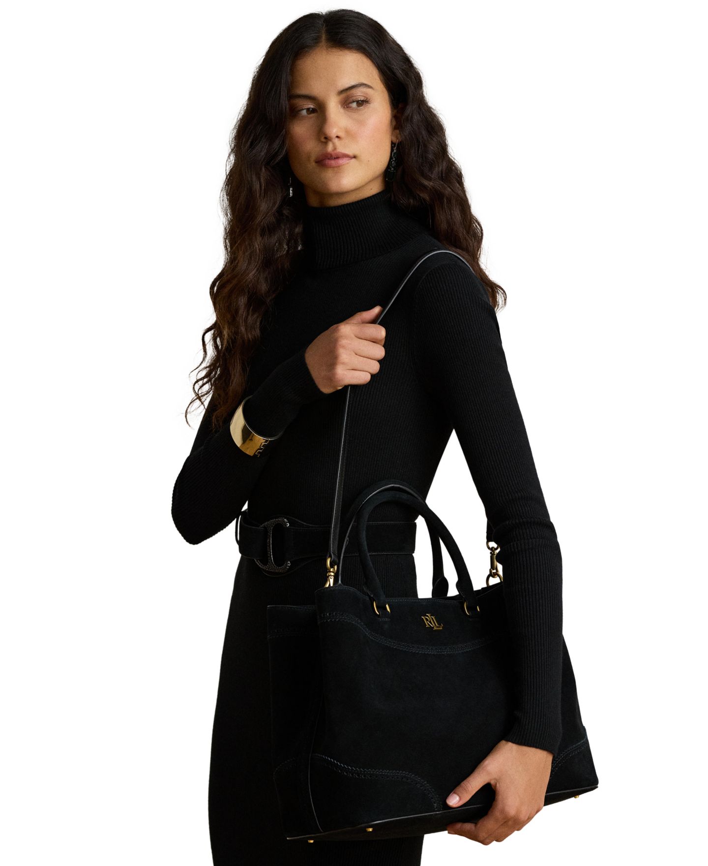 Женская большая замшевая сумка-сэтчел Lauren Ralph Lauren Marcy, цвет: Чёрный — фото 3