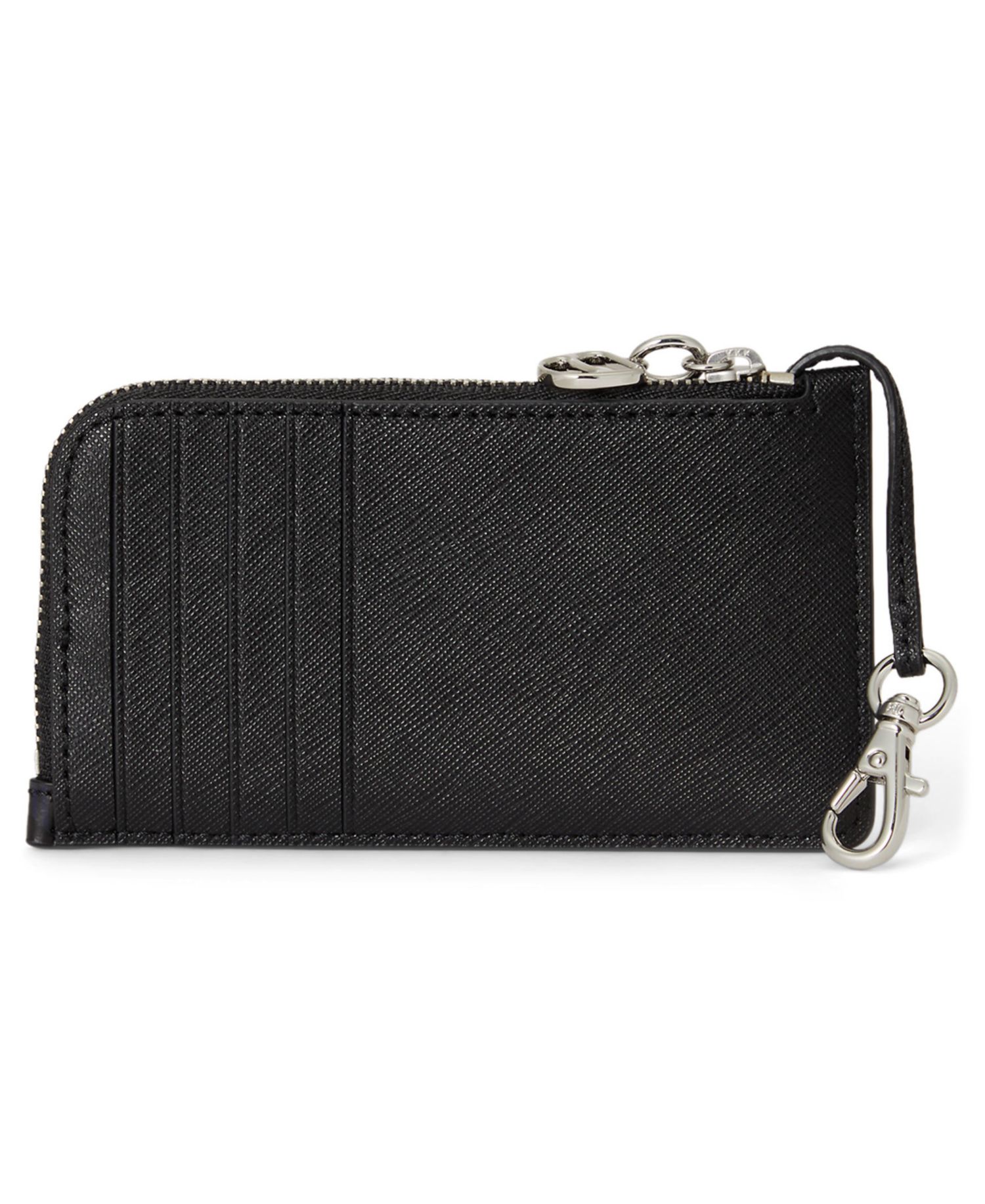Printed Crosshatch Leather L-Zip Card Case Wallet