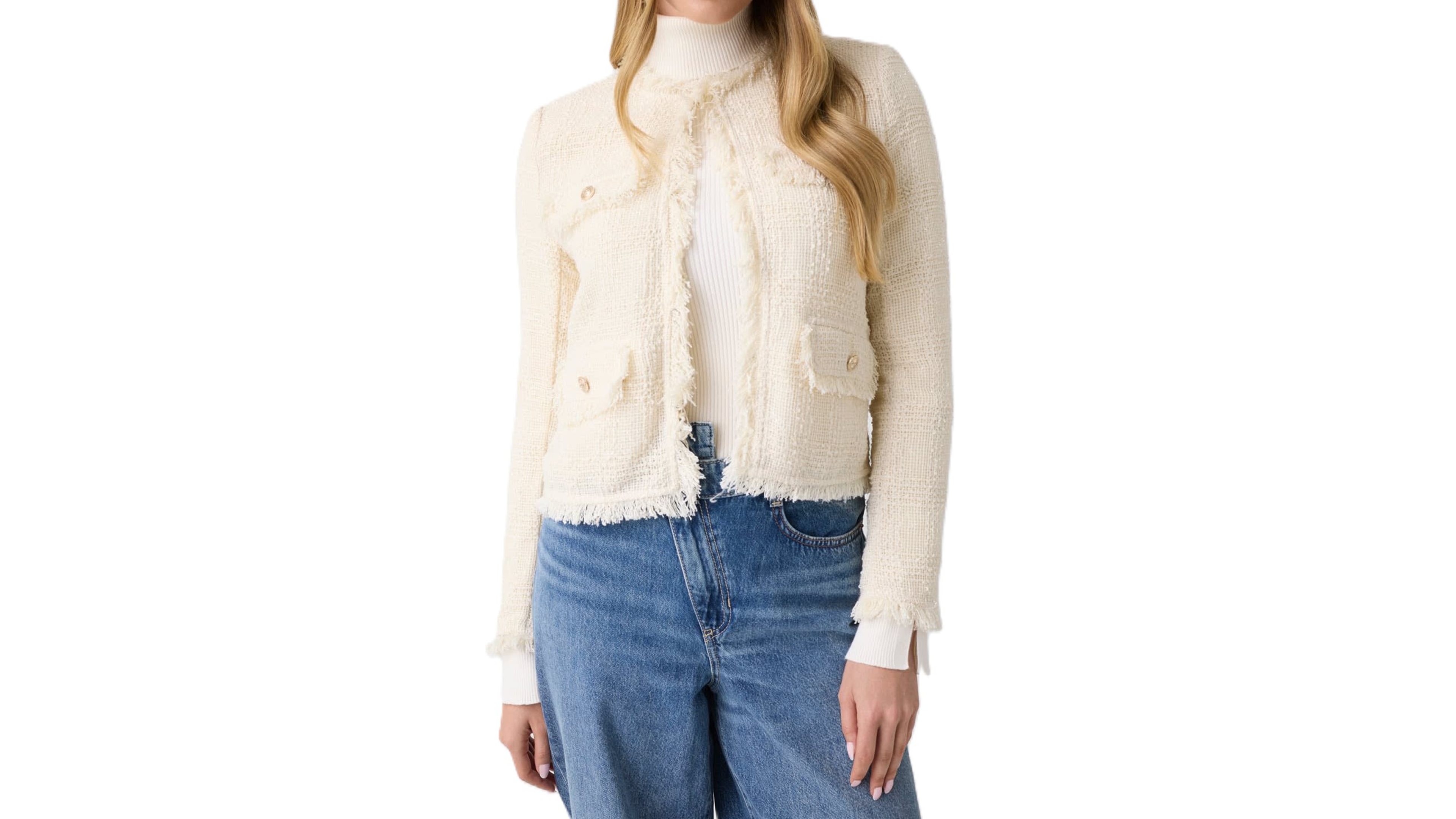 Guess Women's Jenny Fringes Tweed Jacket