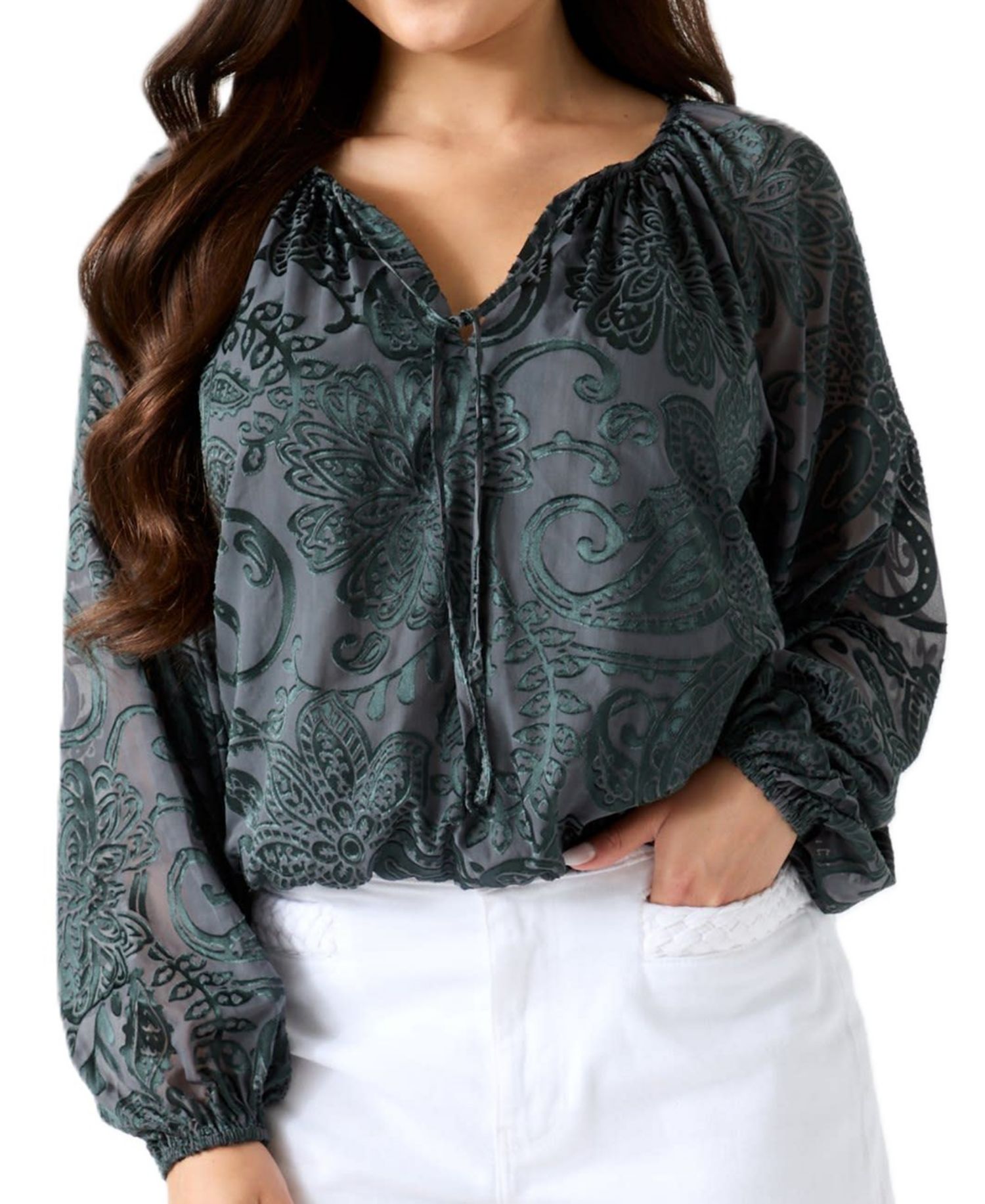 Women's Avery Long-Sleeve Tie-Front V-Neck Blouse