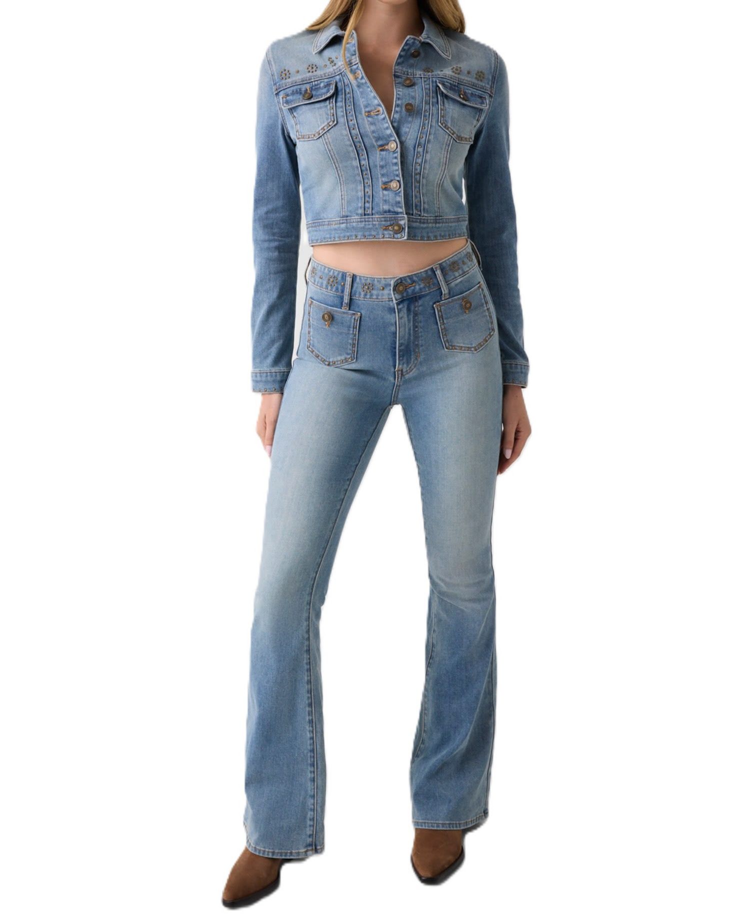 Women's Cropped Studded Denim Jacket