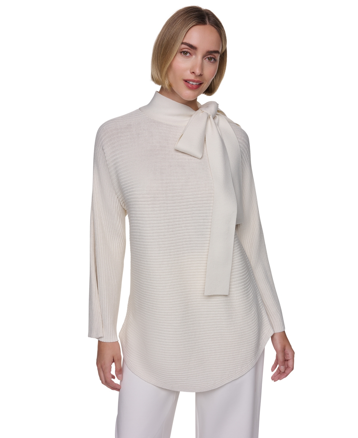 Sonia Rykiel Women's Tie-Front Mock-Neck Long-Sleeve Ribbed Sweater