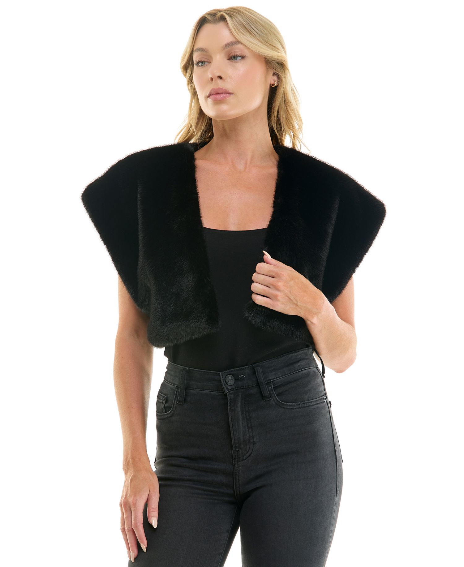 Juniors' Faux Fur Cropped Vest