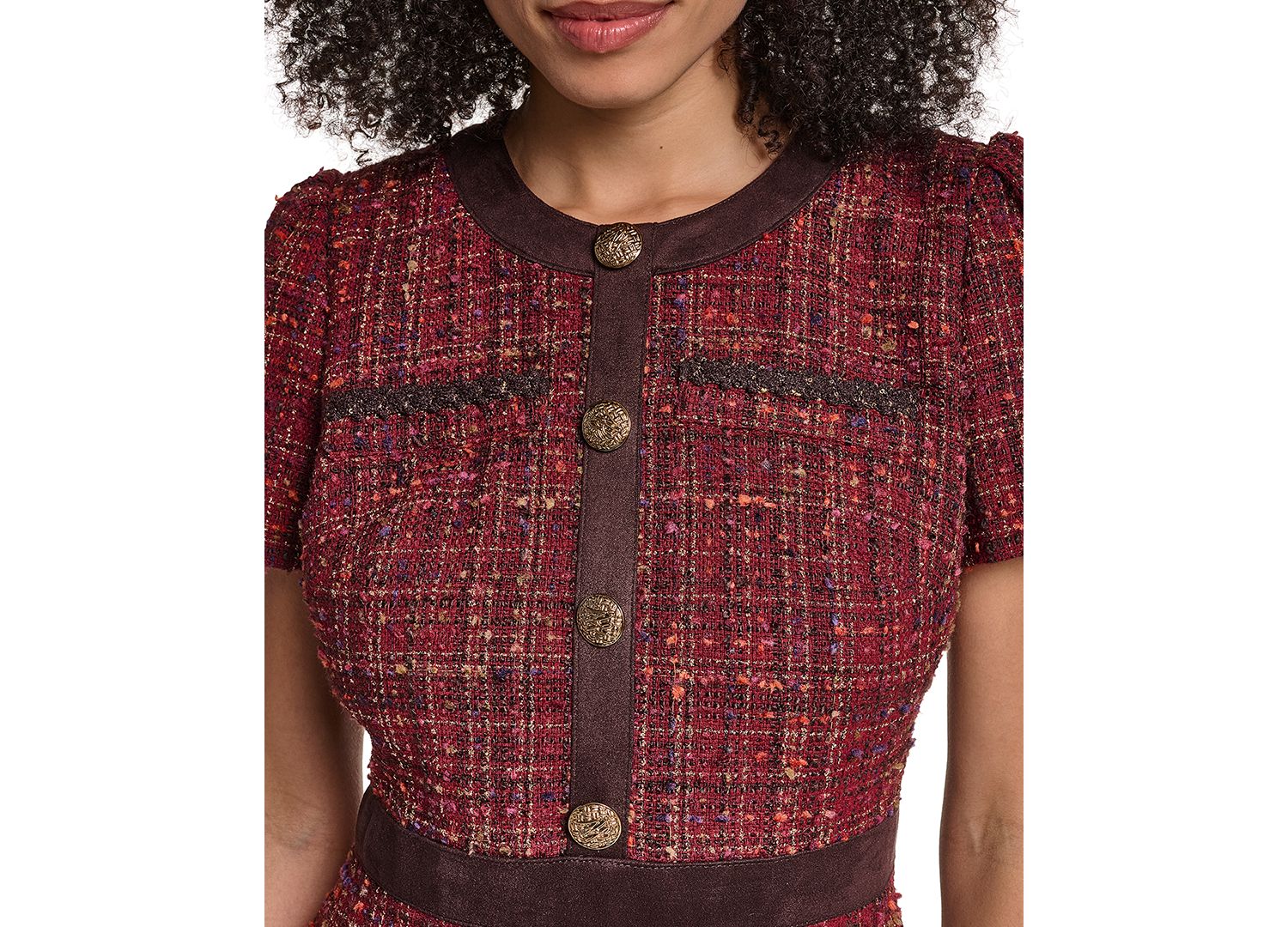 Women's Short-Sleeve Tweed Crewneck Sheath Dress