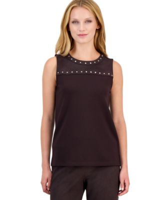 Petite Boat-Neck Sleeveless Knit-Shell Blouse