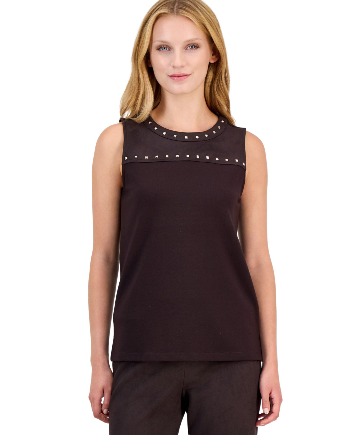 Women's Sleeveless Boat Neck Heatset Trim Tank Top