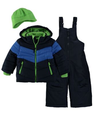 Baby Boys' Hooded Color-Block Jacket and Ski Bib, 3-Piece Set