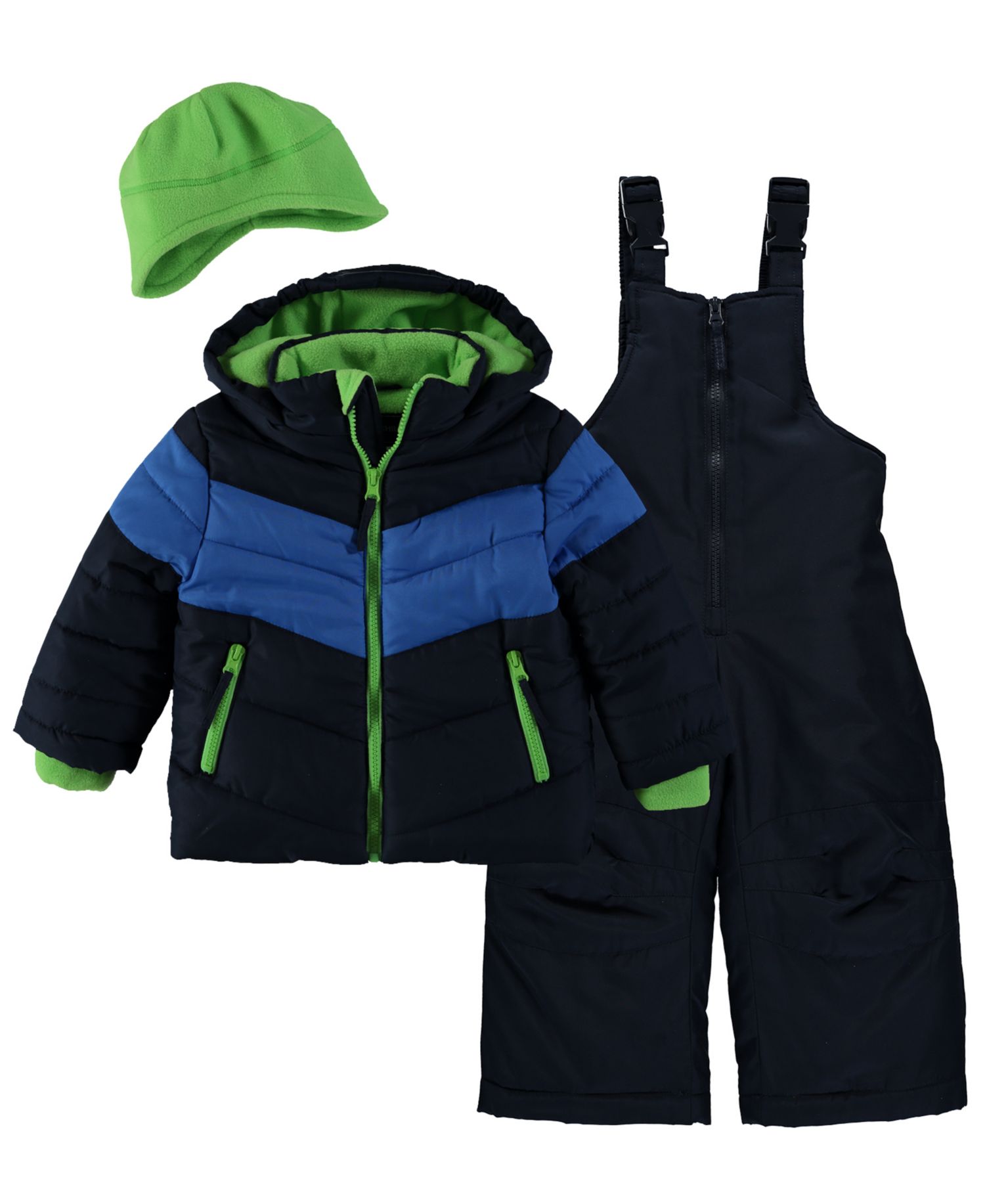 Baby Boys' Hooded Color-Block Jacket and Ski Bib, 3-Piece Set