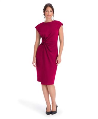 Women's Crepe Scuba Gathered Twist-Front Cap-Sleeve Dress