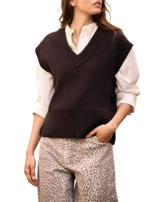 Women's Sleeveless V-Neck Ribbed Trim Sweater Vest