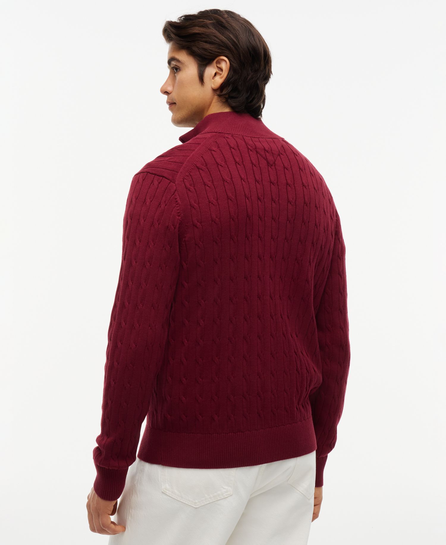 Men's Long-Sleeve Cable Knit Quarter-Zip Sweater