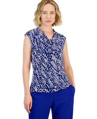Women's Cowl-Neck Cap-Sleeve Print Blouse
