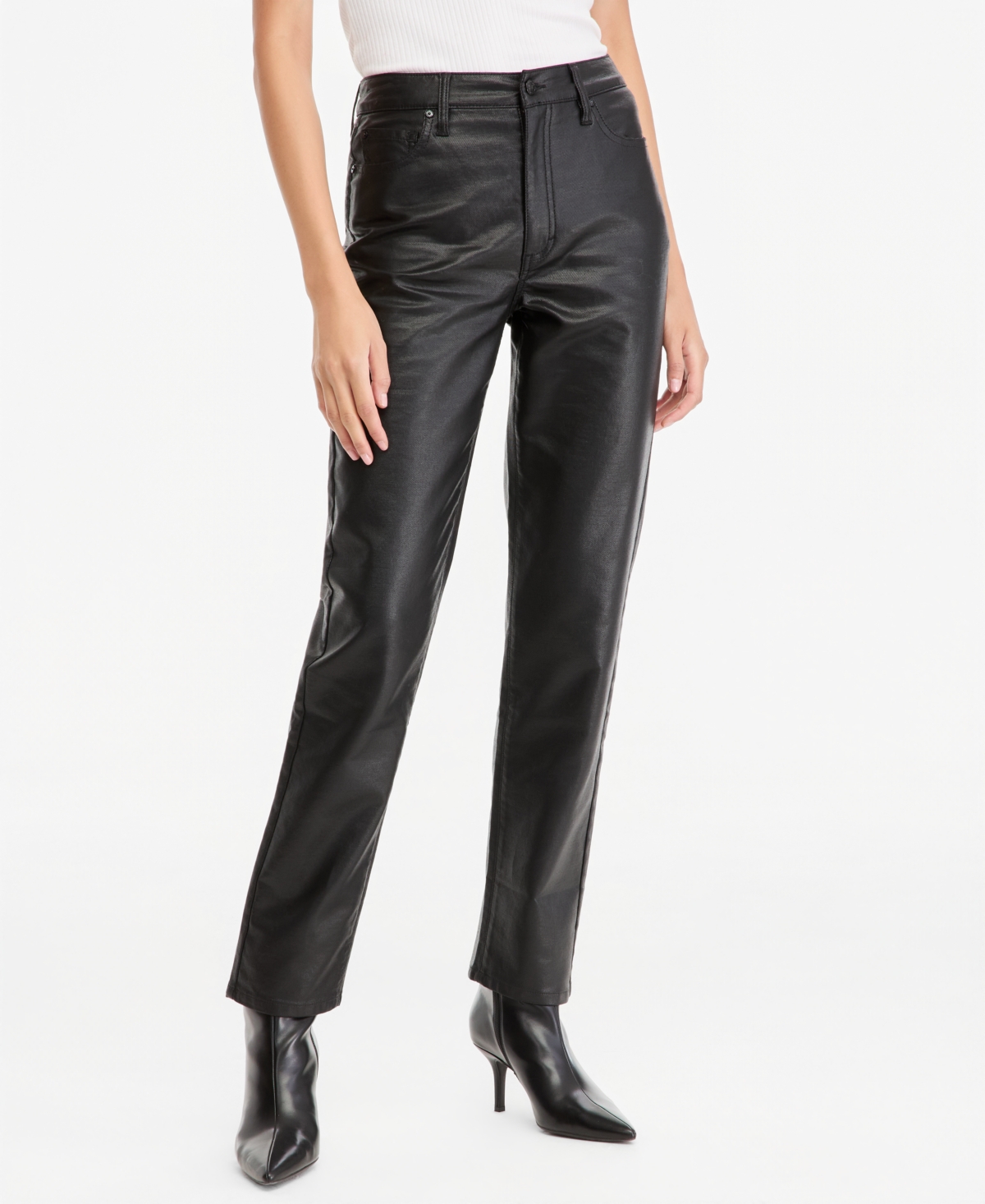 I.n.c. International Concepts Women's High-Rise Straight-Leg Coated-Finish Jeans, Macy's Exclusive