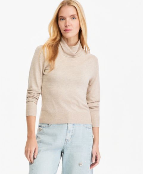 Женский свитер On 34th Fitted Featherweight Turtleneck, цвет: Миндальный кремовый меланжевый