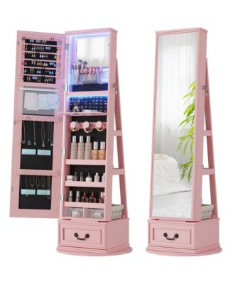 360&deg; Rotating Jewelry Armoire with Full-Length Mirror