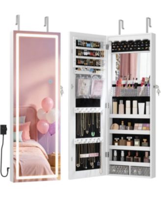 42.5"H Jewelry Armoire with LED Full-Length Mirror, Door/Wall Mounted Cabinet