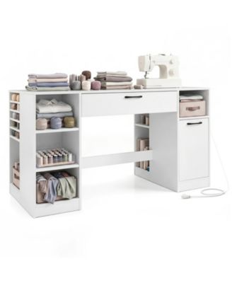 Craft Station Sewing Desk with Power Outlets and 2 Drawers