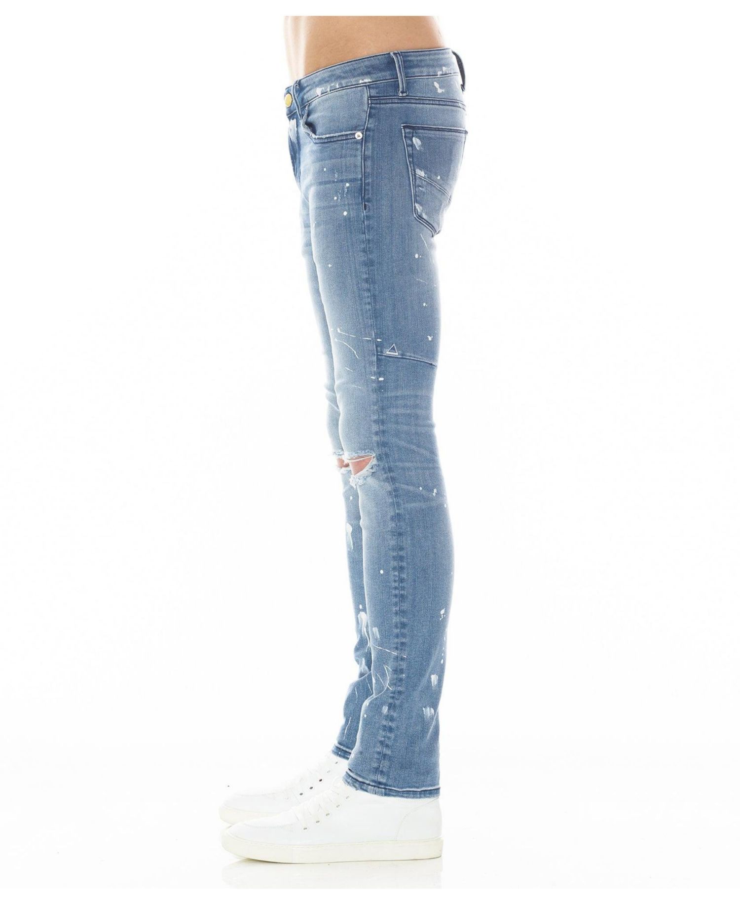 Men's Strat Ripped and Paint-Splatter Super-Skinny Jeans