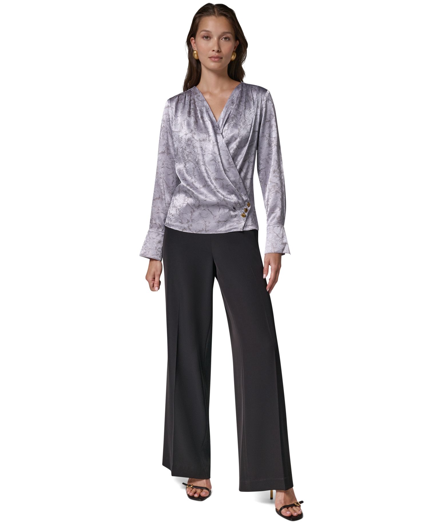 Women's Faux-Wrap V-Neck Long-Sleeve Blouse