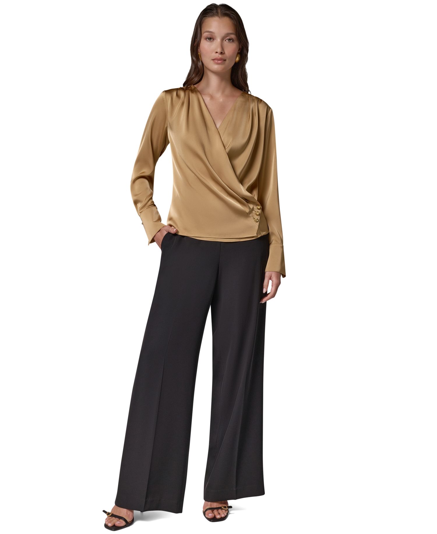 Women's Satin Faux-Wrap Blouse