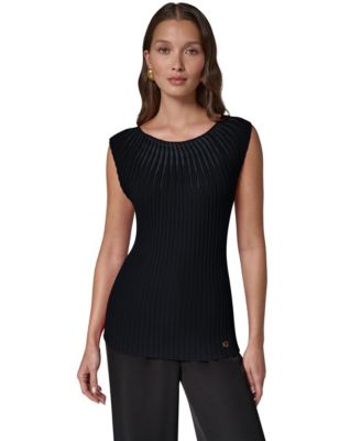 Women's Crewneck Sleeveless Ribbed Pullover Sweater
