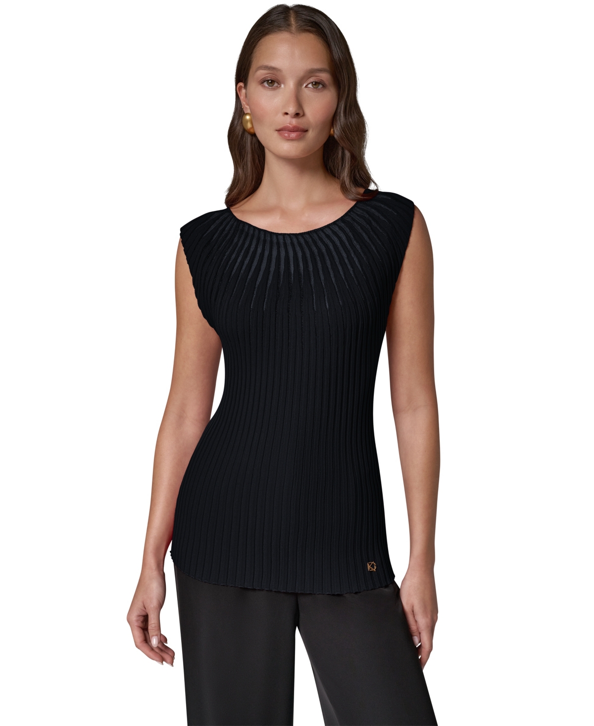 Donna Karan New York Women's Crewneck Sleeveless Ribbed Pullover Sweater