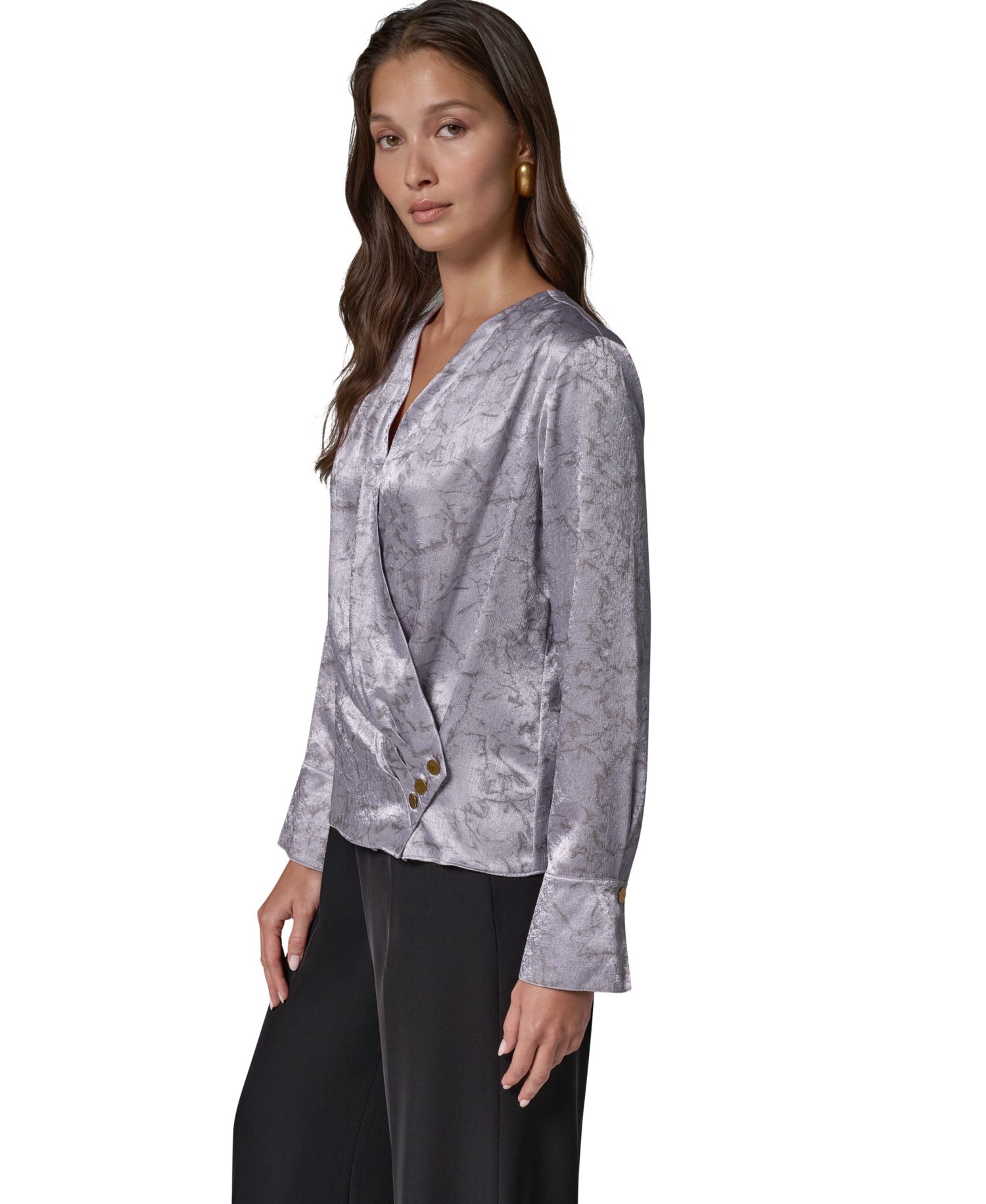 Women's Faux-Wrap V-Neck Long-Sleeve Blouse
